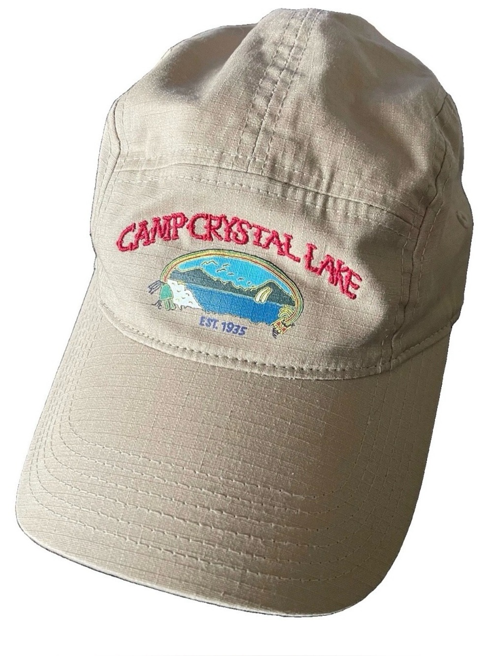 Friday The 13th Camp Crystal Lake 5 Panel Hat Tan Ripstop Strapback Horror Merch
